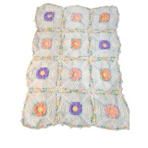 Vintage Crocheted Baby‎ Afghan Crib Blanket Throw Floral Pastel 50x38 Handmade